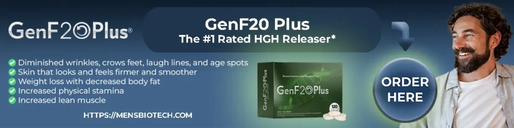 GenF20 Plus clinical human growth hormone secretagogue supplement box and capsules packaging
