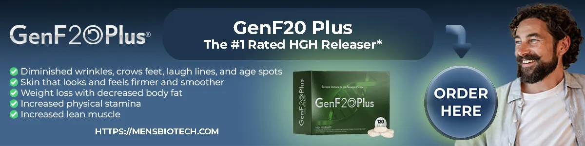 GenF20 Plus clinical human growth hormone secretagogue supplement box and capsules packaging